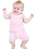 【SEBLES】ベビー 赤ちゃん パジャマソフトカラー コットン 綿 オーガニック 上下 前開き 春 秋 ノースリーブ 半袖 七分袖 パステルカラー 可愛い パジャマ(ピンクノースリーブ,73cm)