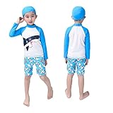 NIKONIKO ベビー ボーイズ 水着 長袖 ブルー ラッシュガード 鮫柄 上下二点セット 帽子付き 日焼け止め XXLサイズ