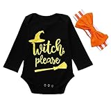 Mimoonkaka 子供服 ハロウィン ベビー キッズ レター プリント ロンパー+ストライプ ボウケット ヘッドバンド セット アウトフィット 2PCS 超可愛い　人気