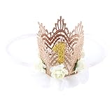 Tinksky赤ちゃんの誕生日クラウンローズフラワーレースメッシュHeaddress Baby Girl 1st誕生日帽子パーティー用品誕生日帽子写真プロップヘッドバンドヘアアクセサリー（ベージュ）