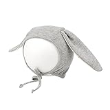 XIAOHAWANGベビー帽子 うさぎ 耳当て かわいい 耳保護ハット ストラップ付き コットン 3-10ヶ月赤ちゃん帽子 保温 防寒 防風用 (グレー, 3-10ヶ月)