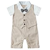イーエフイーEFEベビーボーイズ蝶ネクタイ付半袖ロンパー×帽子2点セットベビー服　スーツ風切替ロンパース　コットン　オムツ着替便利　2色 (80, カーキ) [並行輸入品]