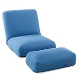 LOWYA （ロウヤ） 座椅子 オットマン付 リクライニング 42段ギア ポケットコイル ソファー 1人掛け ブルー おしゃれ 新生活
