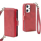 Oppo Reno7 A ケース 手帳型 多財布デザイン Reno7A カバー 手帳 専属ストラップ ネノ 7A スマホケース サイドマグネット スタンド機能付き オッポ Reno7A 手帳型ケース カード収納 オッポ ネノ7A 財布一体型ケース Oppo Reno7 A OPG04用 6.4inch対応 S1 レッド