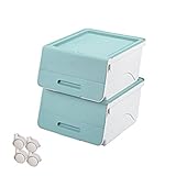 山善(YAMAZEN) オープンボックス フタ付き収納ボックス 2個組 浅型 キャスター付き サンドブルー