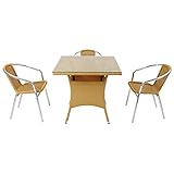 人工ラタンチェア3脚 四角テーブル1台 4点セット 強化ガラス ナチュラル 籐 肘掛け付き 家具 ファニチャー インテリア スタッキングチェア リビング chair 椅子 南国 アジアン バリ風 リゾ