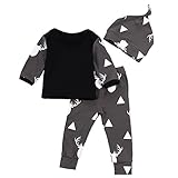 MIOIM® ハロウィン 子供服 赤ちゃん シャツ ズボン 帽子 長袖 3点セット鹿柄 Tシャツ＆ロングパンツ セットアップ ベビー服