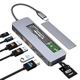 USB-C ドッキングステーション 9-IN-1 M.2 SSD 外付けケース付き USB C ハブ USB 3.2 Gen2 10Gbps データ転送 M.2 NVMe 対応ケース 4K@60Hz 映像出力 HDMI Type-C ポート SD/TF PD 100W 急速充電 MacBook/Dell/Lenovo/Surface 他の Type C デバイス対応