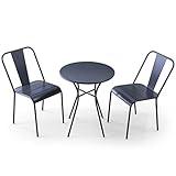 LOWYA （ロウヤ） ガーデンセット 3点セット 選べる4タイプ 雨に強い マットスチール スタッキングチェア コンパクト ガーデンテーブル Ctype ダークグレー