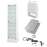 【福袋】【地球家具】コレクションラック「レギュラー」新シリーズセット 幅55cm 奥行19cm 【正規品】[鍵付きコレクションケース] [耐震]（開き戸 ハイタイプ本体+上置きハイタイプ+背面ミラー+LED） ホワイト