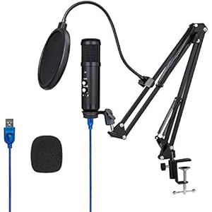 Jacess USBマイク コンデンサーマイク 多機能 単一指向性 アームスタンド付き ポップガード付き マイクセット…