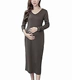Spinas (スピナス) マタニティ レディース 長袖 美ライン Vネック ワンピース ロング ストレッチ 秋 全4色（ブラック/コーヒー/アーミーグリーン/グレー）