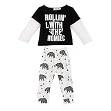 Ochine 長袖 Tシャツ ＆ パンツ　上下 2点セット 長袖 ウエスト ゴム 仕様 セットアップ 子供服 ベビー パジャマ 普段着 ユニセックス 英字 プリント 長袖 Tシャツ ＆ パンツ 上下 