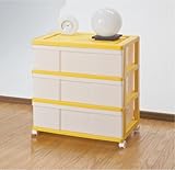 チェスト タンス ワイド カラフルチェスト ３段 イエロー