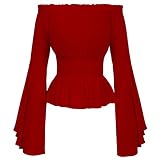[dress Foreted] ブラウス レディース ロリータ 中世ヨーロッパ コスプレ オフショルダー トップス 長袖 上質 シャツ 姫袖 ゴシック ゴスロリ クラシカル 貴族 カットソー スリム 撮影 甘ロリ 姫 アニメ 森ガール 服 原宿 かわいい お嬢様(レッド,S)