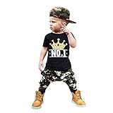 ベビー服 POTOJP 赤ちゃん 男の子 半袖 丸首 Tシャツ NO.1 アルファベット印刷 迷彩パンツ 柔らかい 上下スーツ 12M-4T 春夏秋 日常着 幼児園 満月プレゼント 上着+ショートパン