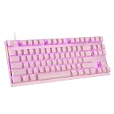 ゲーミングキーボード キーボード87キー 有線 キーボード RGBバックライト 青軸 持ち運び便利 人間工学デザイン 1年間品質保証 (ピンク-QZ)