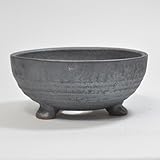 信楽焼 黒変足付丸 盆栽・山野草鉢 5号鉢 幅15cm×奥行き15cm×高さ6.5cm