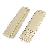 車用2個ベージュフェイクレザー安全ベルトショルダーカバープロテクター