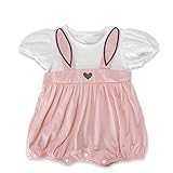 夏　ベビー服　半袖ロンパース　 女の子　ウサギ柄　フリル ボタン コットン　ピンク 洋服　プレゼント　18－24M