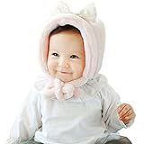 Meilleur reve(メイヤーリーブ)【ふわもこ＆耳まであたたか】ベビー キッズ 赤ちゃん 子 男の子 女の子 用 リボン ふわふわ キュート 防寒 柔らかニット 帽 耳あて(02ピンク)