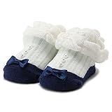 パール調モチーフ＆リボンつきバレエカップソックス 紺 9-11cm