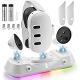 Grathia 充電ドック Meta Quest 3用 高速充電スタンド VRヘッドセット充電スタンド Meta Quest 3用 磁気充電ステーション VRヘッドセットとタッチコントローラー用 RGBライト2個付き