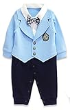 赤ちゃん 紳士 蝶結び ロンパース 可愛い　 ファション　2色　青　灰 (90, 青)