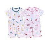 Masonanic ベビーパジャマ　半袖　ベビー服　竹繊維 　キッズ　男の子　女の子　ルームウェア スター柄　上下 2点セット 部屋着 幼児　薄手 (タグ75/130cm/身長118-128cm, ブ