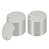 PATIKIL 32個 金属スタンピング空白 20mm 丸いネームタグステンレススチールサークル空白ラベルフラットプレートディスク レー ザー彫刻スタンピングドッグタグキーチェーン製作用 穴付き シルバートーン