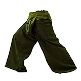 2 Tone Thai Fisherman Pants Yoga Trousers Free Size, Dark Green/ Green