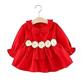 FEVON　ワンピース　ベビー　女の子　赤ちゃん　新生児　長袖　春　秋　冬　ふわふわ　可愛い　花付き　丸襟　キッズドレス　プリンセス　女児用　チュニック　オシャレ　フォーマル　出産祝い　入園式　卒園式