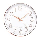 Jeteven 30cm Rose Gold Wall Clock Silent Non-ticking Wall Clock for Living Room Bedroom Decor