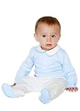 dakomoda Baby Boy 's Pimaコットンセット、ブルーホワイトかぎ針編み襟ボディスーツ&パンツセット カラー: マルチカラー