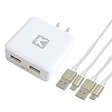 USB 充電器 2ポート 急速 スマホ 充電器 急速充電 ACアダプター 薄型 3.4A スマートIC搭載 2台同時充電 USB Type-C ケーブル microUSB ケーブル 2本付属セット Android/Xperia XZ/Galaxy s9/Galaxy s9+/HUAWEI P20 Pro/AQUOS R2/arrows Be/iQOS/アイコス 各種対応 (ホワイト)