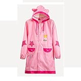 Diki Home レインコート 子供用レインコート キッズ レインポンチョ 防水 かっぱ 専用 ポーチ付き 梅雨対策 通園 通学 透明バイザー付き 可愛い (M, ピンク)