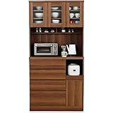 キッチン収納 食器棚 レンジ台 3枚扉 オープン収納 引き出し A+Bタイプ ハイタイプ ウォルナット