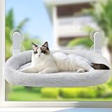 GUUSII HOME 折畳み式 ねこハンモック ねこベッド クッション 曲線パイプ 2025年新デザイン 吸盤 猫窓用ハンモック 猫窓 吸盤式 ペットベッド ねこ ネコ 窓際マット 通気メッシュ 日光浴 洗える 猫用 耐荷重約18KG ストレス解消 組立簡単 (グレー, M)