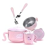 SUNVENO ベビーボウル給餌セットスプーンフォークBPAフリー幼児ボーイズガールズ給餌ボウルセット (ピンク)