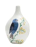 Creative Co-Op DA1773 Dolomite Bottle Vase with Bird Image, 9-Inch [並行輸入品]