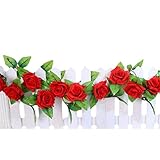 ローズ人工花ロマンチックな花のつるフェンスウェディング家の庭の装飾-深い赤色