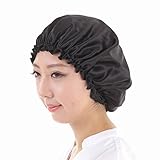 【AMAYA】 シルク ナイトキャップ 天然シルク100％ ミドル ロングヘア 用 大判サイズ (ブラック)