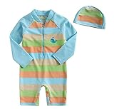 水着 ラッシュガード 子供 ベビー 帽子 付 2点 セット (ブルー, 90cm(2T))