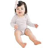 Woolino 100%メリノウール使用 赤ちゃん用 長袖ロンパース ボディスーツ (3-6ヶ月, ベージュ)