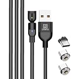 DAIAD USB A to Type-C マグネット式 充電ケーブル 1PIN 充電専用 着脱式 LED付き 防塵キャップ 首振り L字 360度回転 ナイロン編組 端子3個セット 3m (ブラック)