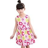 Cutelove 子供ドレス　ワンピース　ノースリーブ　女の子　夏　素敵　プリント　プリンセス　コットン　袖なし鮮やかな色　全8色　超可愛い