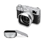 【新改良】JJC メタル 正方形 レンズフード + フードキャップ + 49mmアダプターリング 富士フィルム Fujifilm X100VI X100V X100F に対応 LH-X100 互換 49mmフィルター装着可能 ボディ・スタイルに適合 銀色