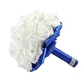 OurWarm® クリスタルローズパール ウェディングブーケ 人工シルク グルースティック1本付 5pcs 703327929268