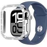 CIOODDW for アップルウォッチ カバー 40mm 41mm 42mm 44mm 45mm 46mm 49mm キラキラ 超簿軽量 耐衝撃 100%灵敏度 96颗 金属 ダブルダイヤモンド 飾りフレーム apple watch カバー Series ultra 3/2/1 /11/10/9/8/7/SE3/SE2/SE/6/5/4（46mm,シルバー,液晶フィルムなし）