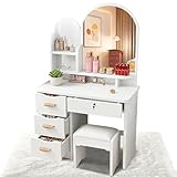 EJ ドレッサー コンパクト 大型女優ミラー 鍵付き 幅80cm 化粧台 鏡台 メイク台 収納沢山 姫系 スツール付き